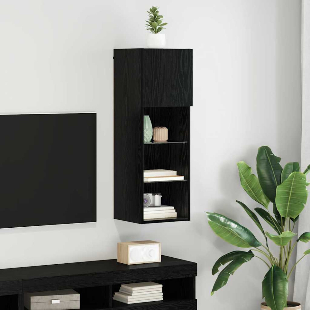 VIDAXL Black Oak Wall Mounted LED TV Unit - 3 Shelf - Image 3