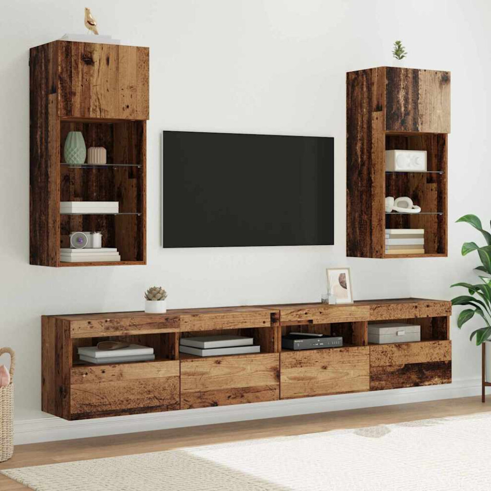 VIDAXL Wall-Mounted TV Cabinets 2 pcs Brown Engineered Wood Floating Media Consoles for Living Room Storage - Image 3