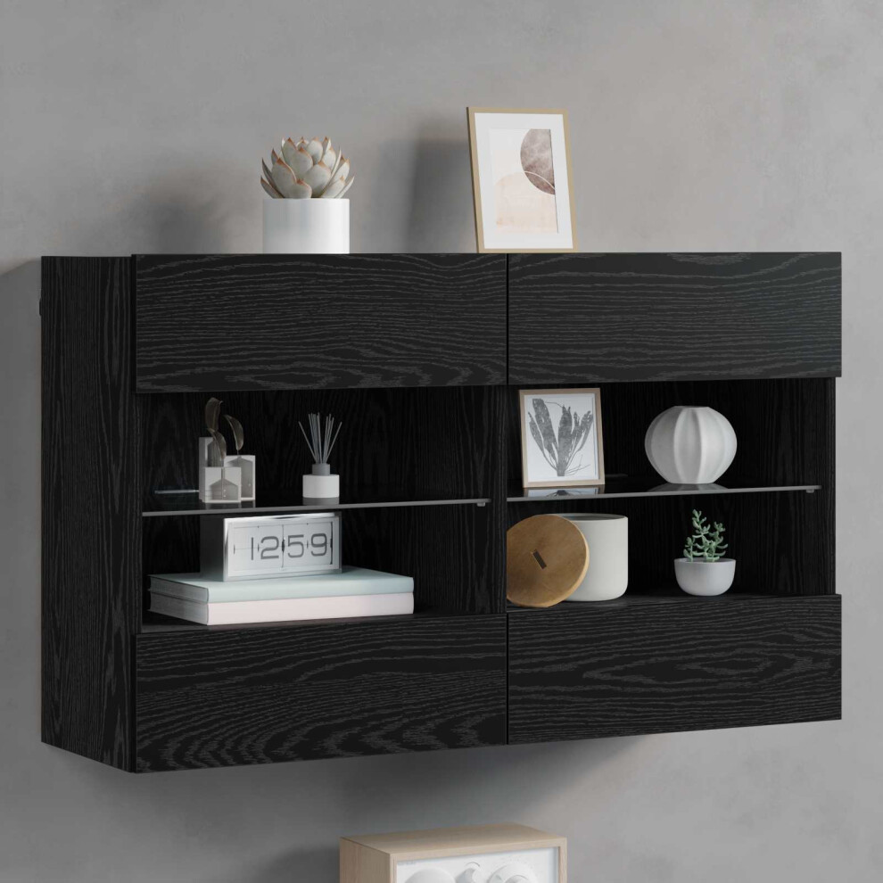 Vidaxl Tv Wall Cabinet Oak 98.5 X 30 X 60.5 Cm Engineered Wood Black