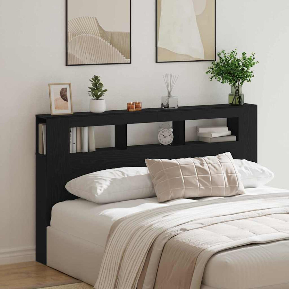 Vidaxl Led Headboard Black Oak 180 X 18.5 X 103.5 Cm Engineered Wood