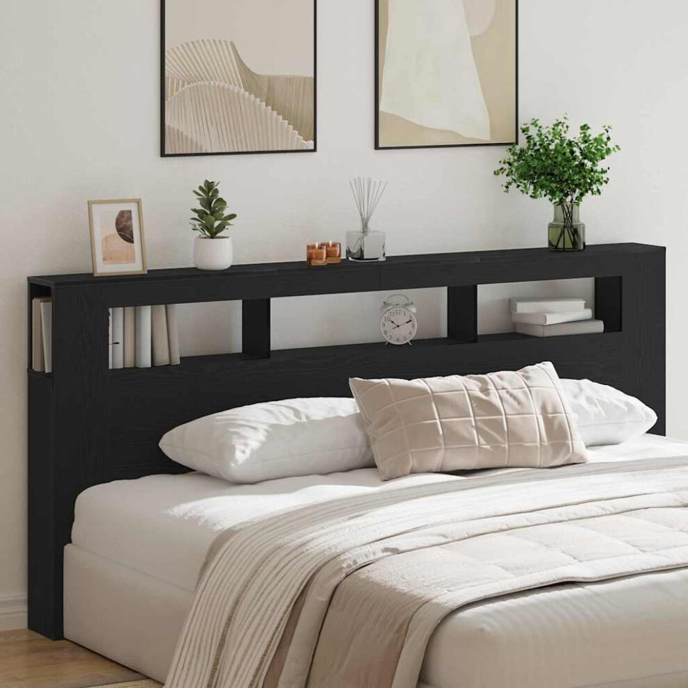 Vidaxl Led Headboard Black Oak 220 X 18.5 X 103.5 Cm Engineered Wood