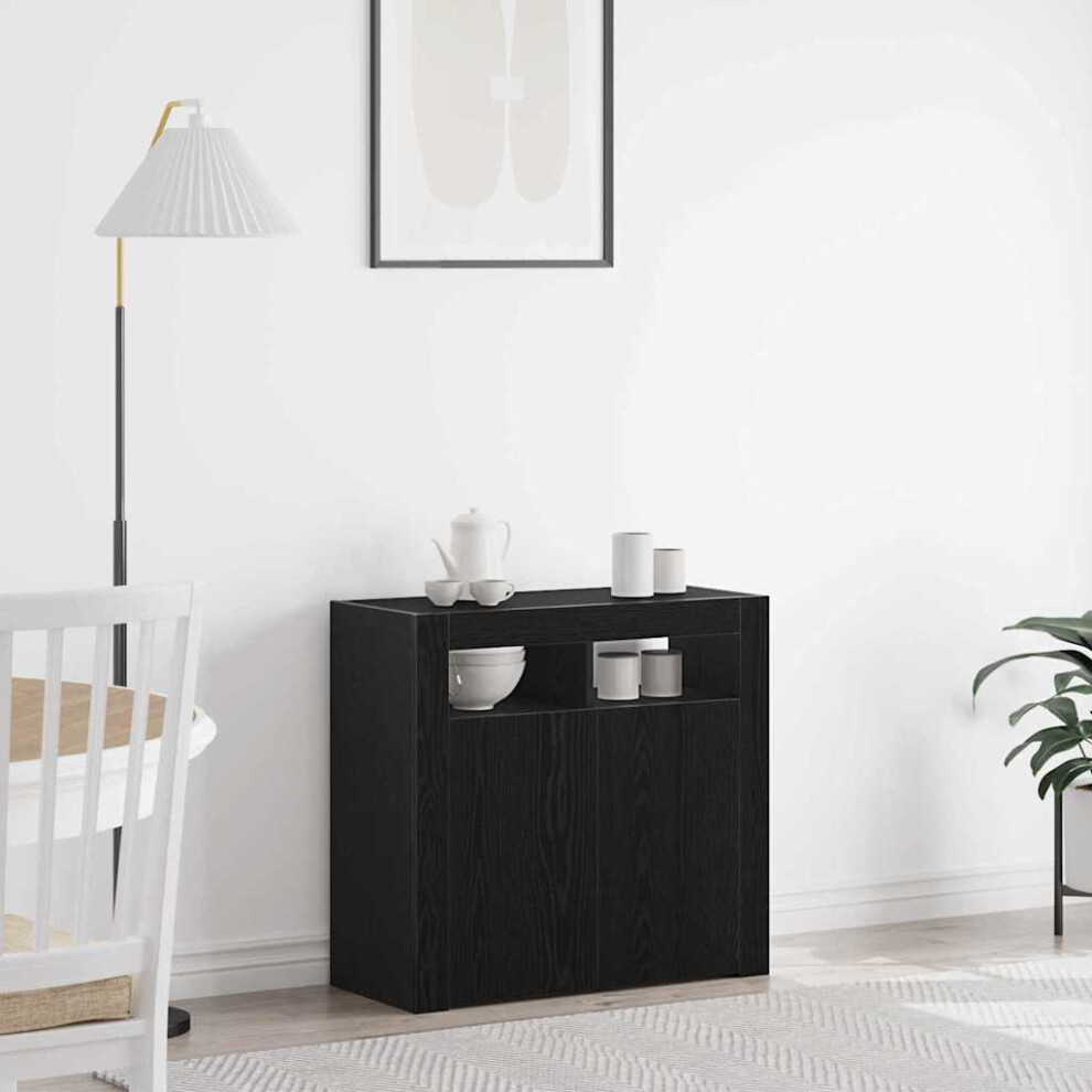 Vidaxl Sideboard Oak 80 X 35 X 75 Cm Engineered Wood Black