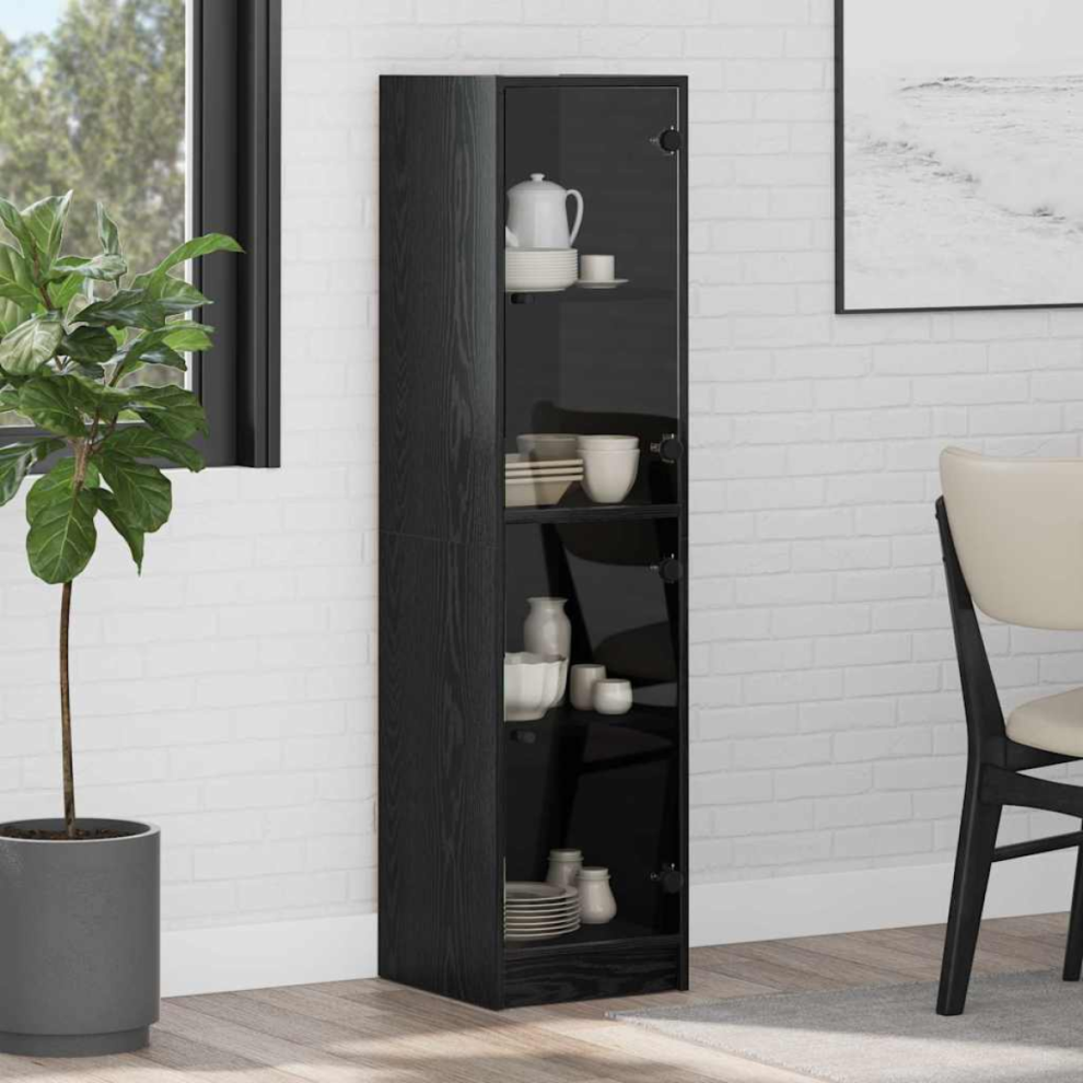 vidaXL Slim Highboard - Black Oak - 4 Shelves - Image 2