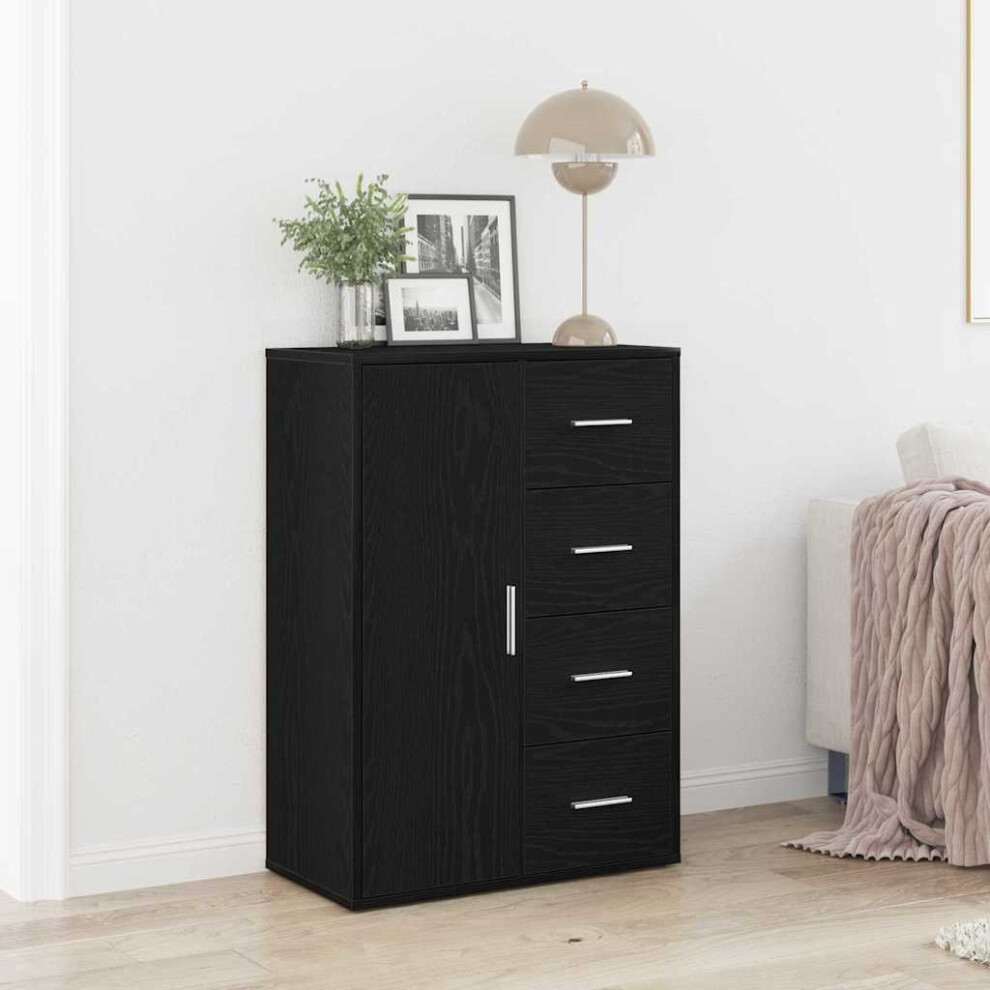 Vidaxl Sideboard With Drawer Oak 60 X 31 X 84 Cm Engineered Wood Black