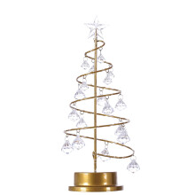 Lampe de Noël LED spirale dorée avec pendentifs en cristal