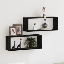 vidaXL Wall Shelves 2 pcs Black Oak 60 x 15 x 23 cm Engineered Wood