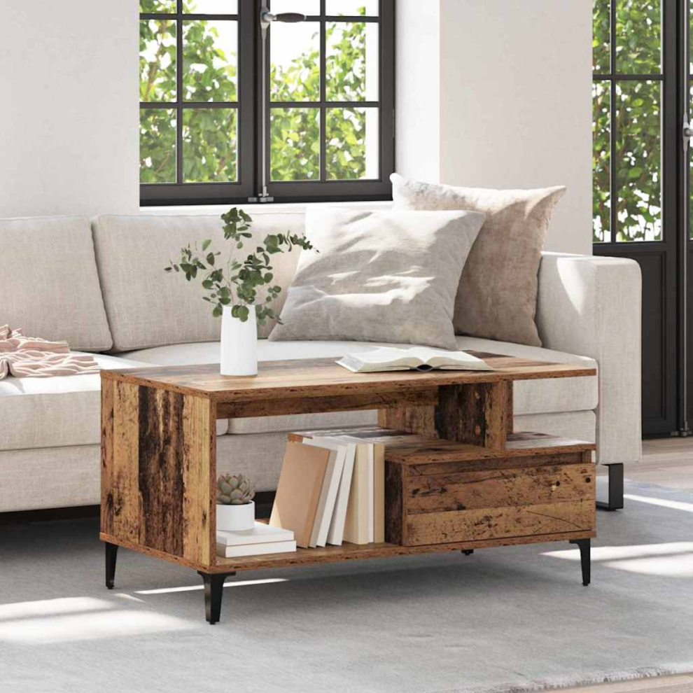 Vidaxl Coffee Table Old Wood 90 X 49 X 45 Cm Engineered Wood Brown