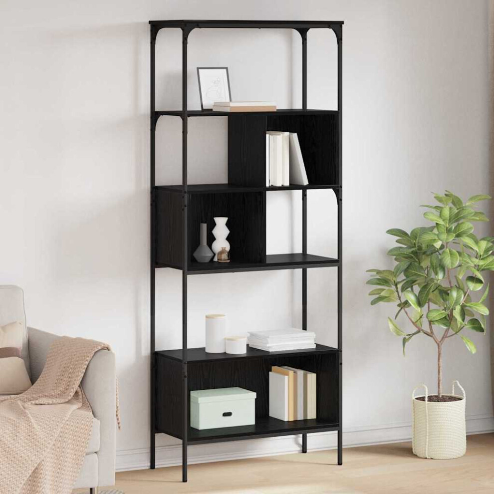 Vidaxl Bookcase Oak 76 X 33 X 188.5 Cm Engineered Wood Black