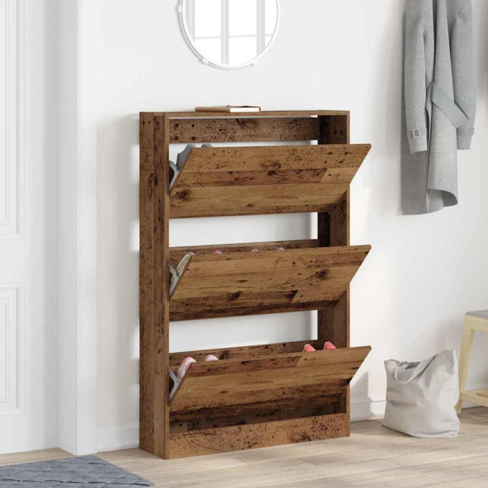 VIDAXL Shoe Cabinet in Old Wood Finish, 80 x 21 x 125.5 cm Engineered Wood Storage Unit for Footwear - Image 2
