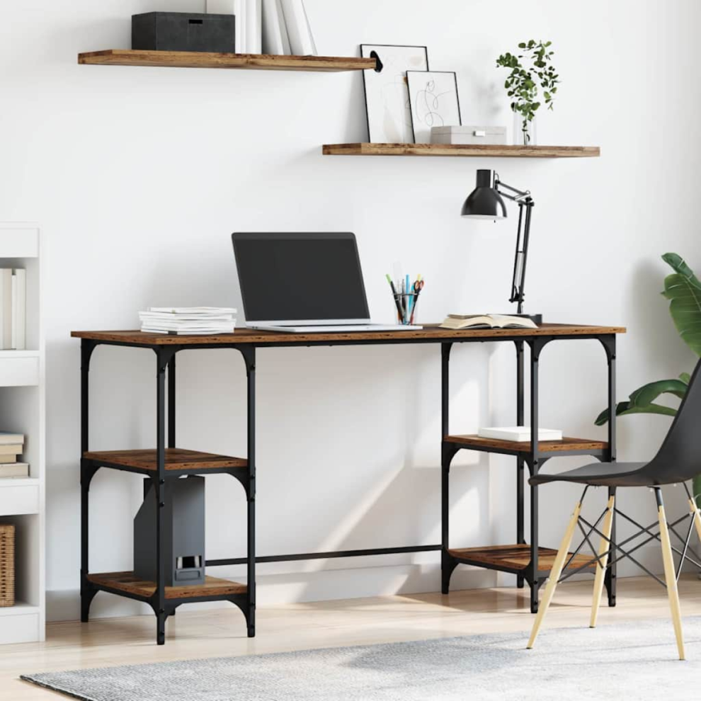 Vidaxl Desk With Shelf Old Wood 140 X 50 X 75 Cm Engineered Wood