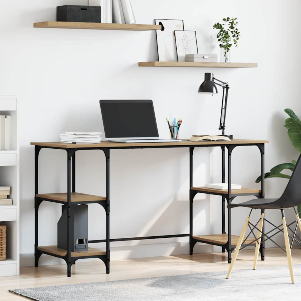 Vidaxl Desk With Shelf Artisan Oak 140 X 50 X 75 Cm Engineered Wood