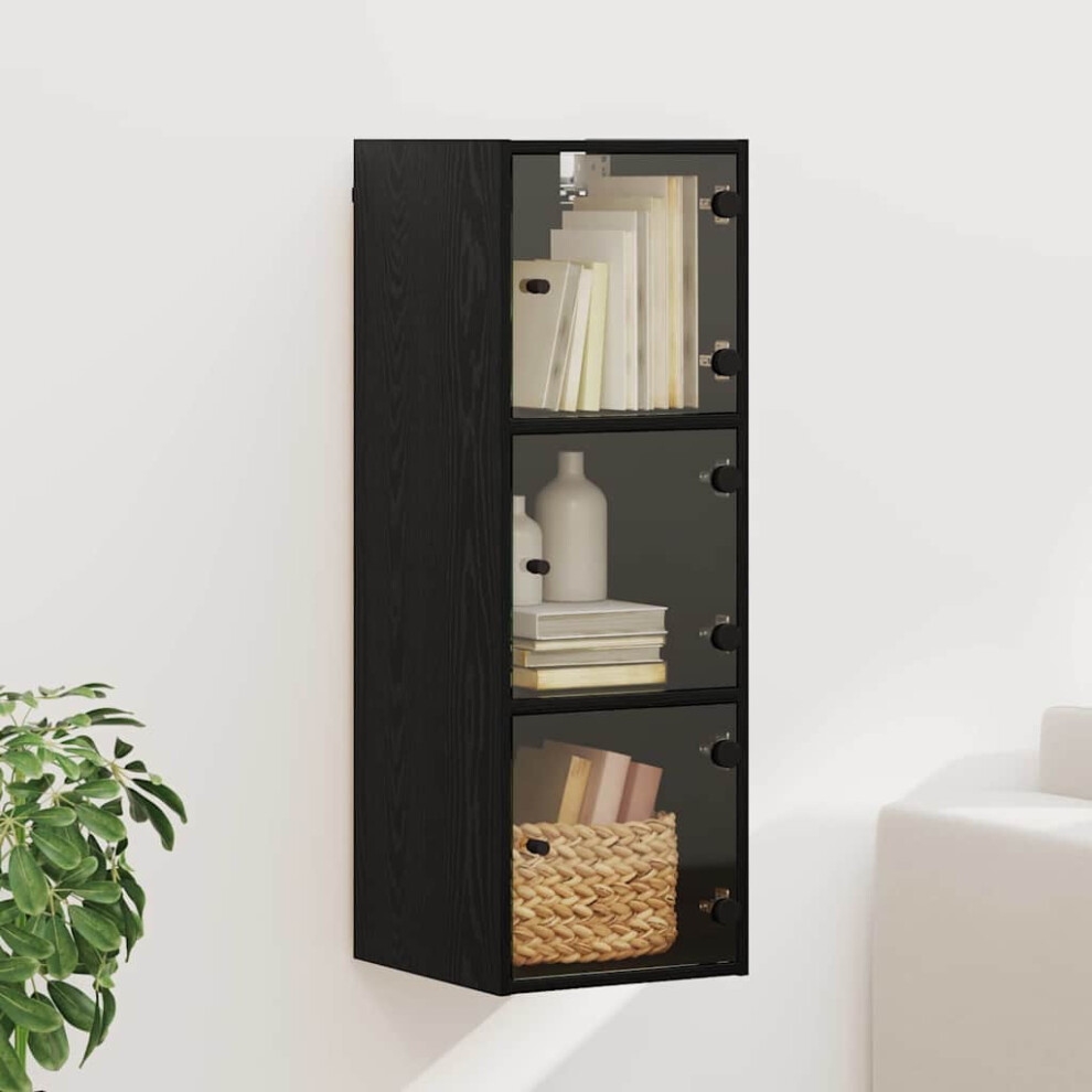 vidaXL Wall Cabinet - 3 Glass Doors - Black Oak - Image 2