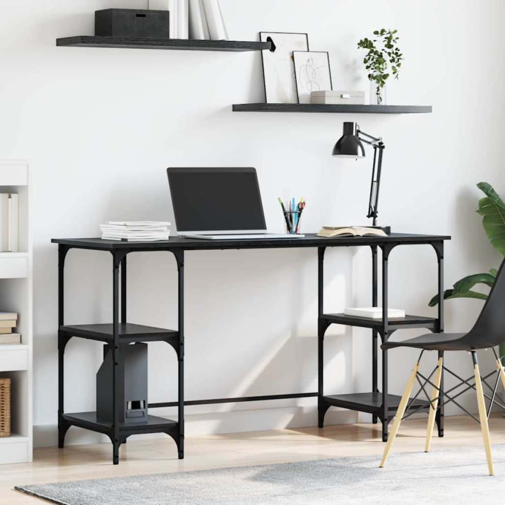 Vidaxl Desk With Shelf Oak 140 X 50 X 75 Cm Engineered Wood Black