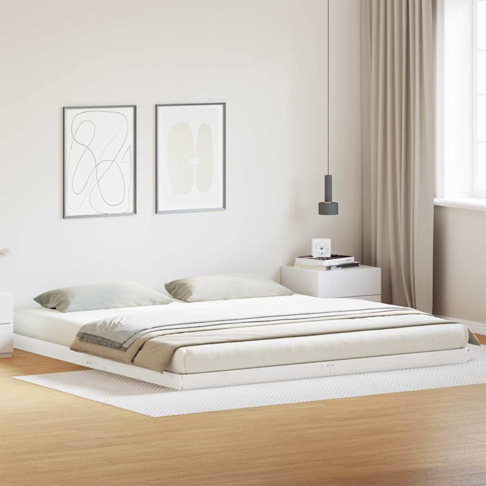 Vidaxl Floor Bed Frame White 213.5 X 204 X 9 Cm Solid Pine Wood