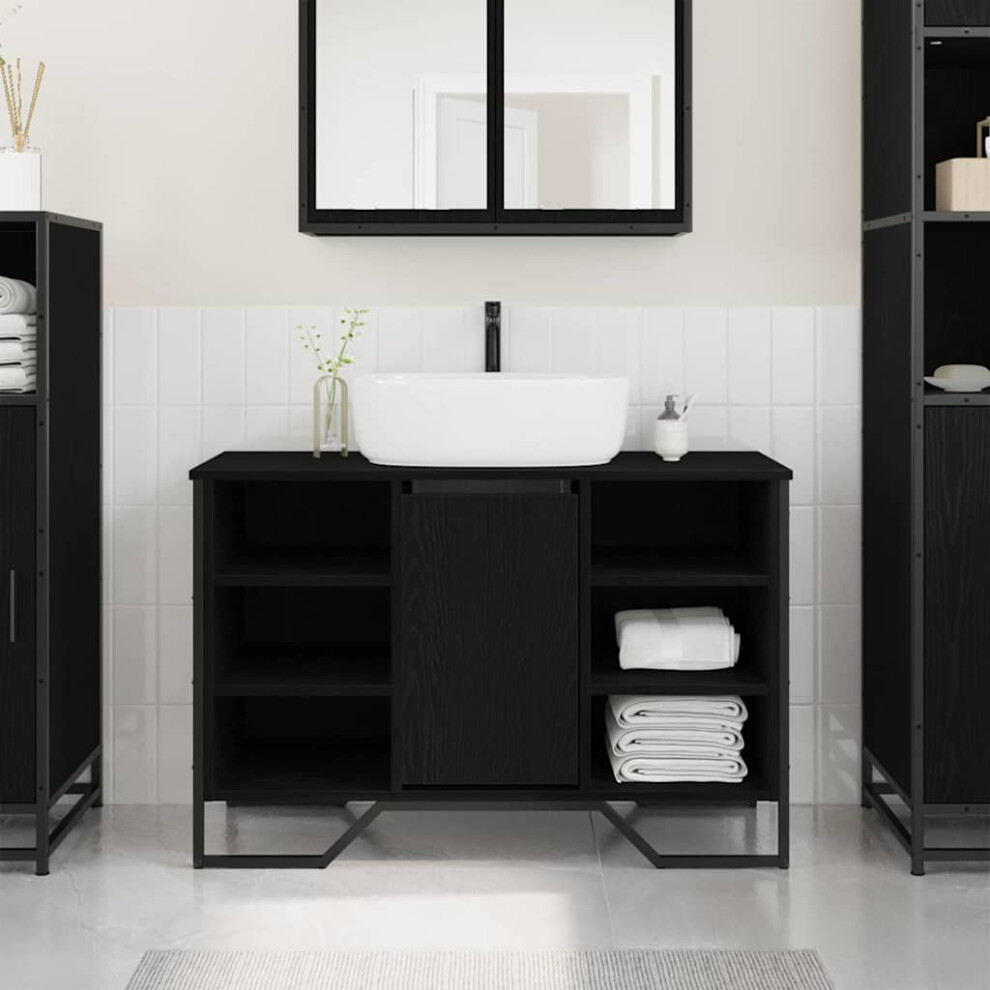 Vidaxl Bathroom Sink Cabinet Oak 91 X 35 X 60 Cm Engineered Wood Black
