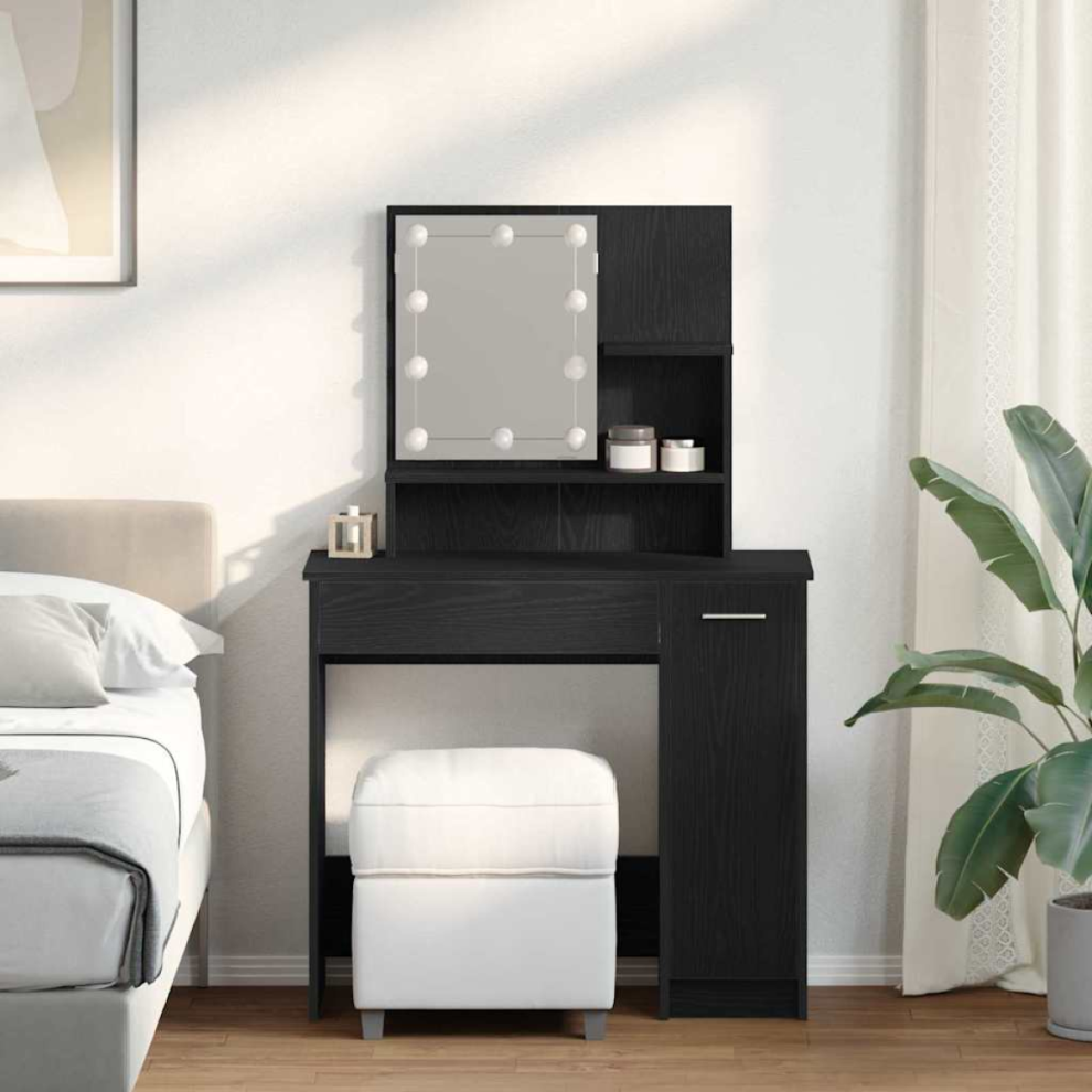 Vidaxl Dressing Table Black Oak 86.5 X 35 X 136 Cm Engineered Wood