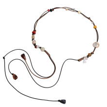 Fashionable Long Waist Cord Waist Belt With Ethnic Beads-Coffee