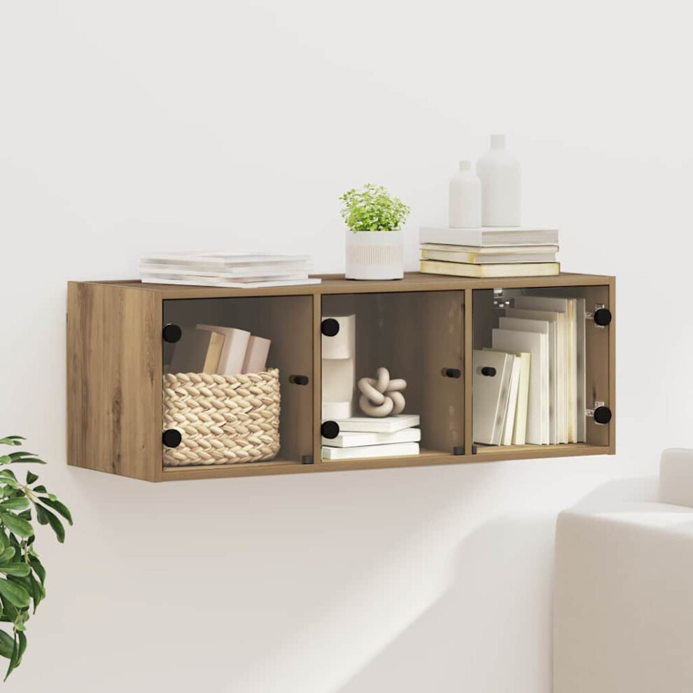 vidaXL Oak Display Cabinet - 3 Glass Doors - Brown - 35 x 102 x 37cm - Image 2