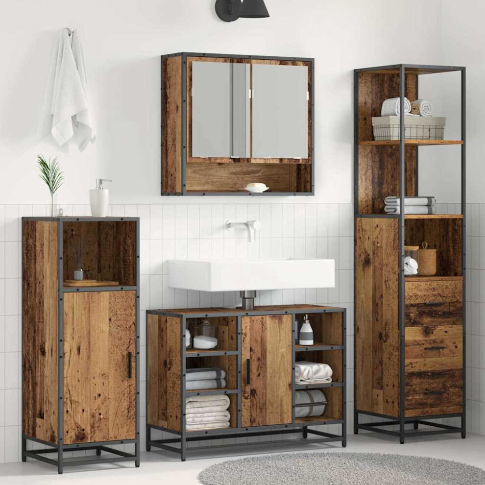 Vidaxl Bathroom Furniture Set With Drawer Old Wood 35 X 37.5 X 166 Cm