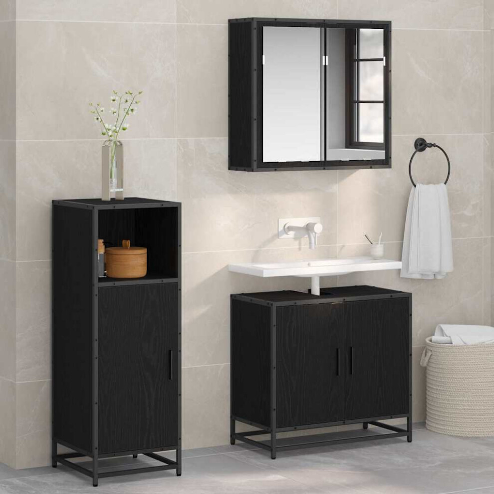 Vidaxl Bathroom Furniture Set With Shelf Black Oak 35 X 37.5 X 100 Cm