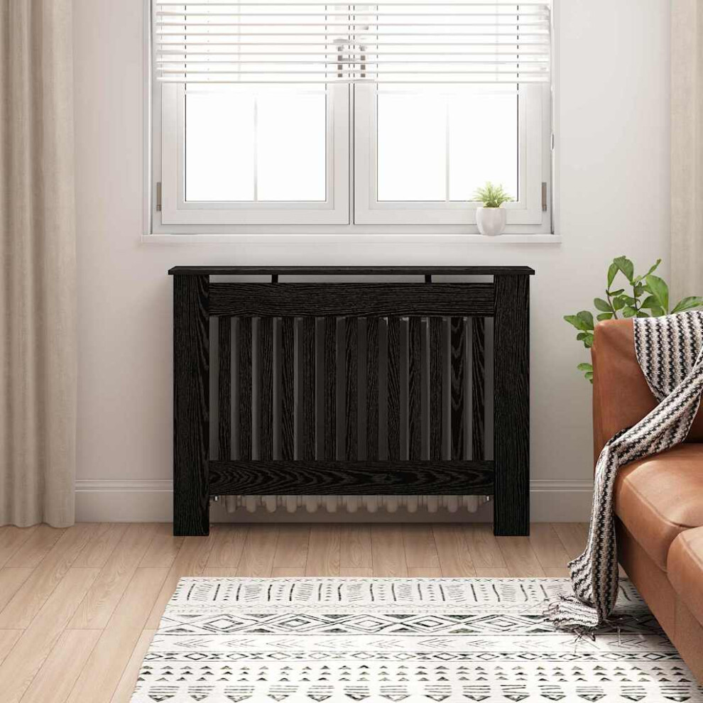 Vidaxl Radiator Cover Black Oak 112 X 19 X 81.5 Cm Engineered Wood