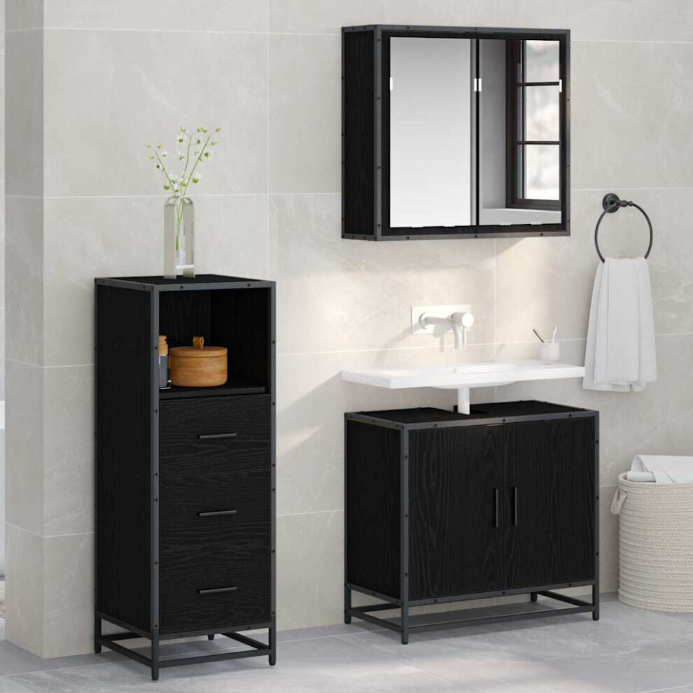 Vidaxl Bathroom Furniture Set With Drawer Black Oak 35 X 37.5 X 100 Cm