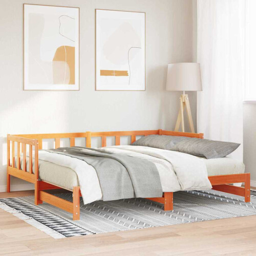 VidaXL vidaXL Pull-out Day Bed Wax Brown 193.5 x 184 x 66 cm Solid Pine Wood
