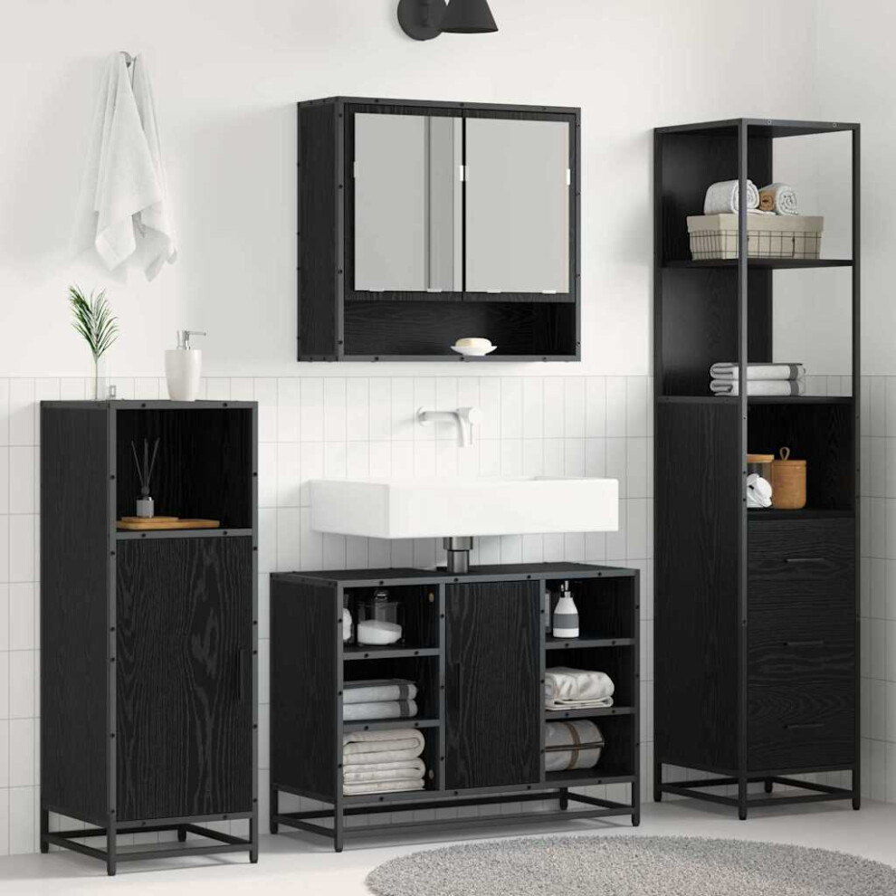 Vidaxl Bathroom Furniture Set With Drawer Black Oak 35 X 37.5 X 166 Cm