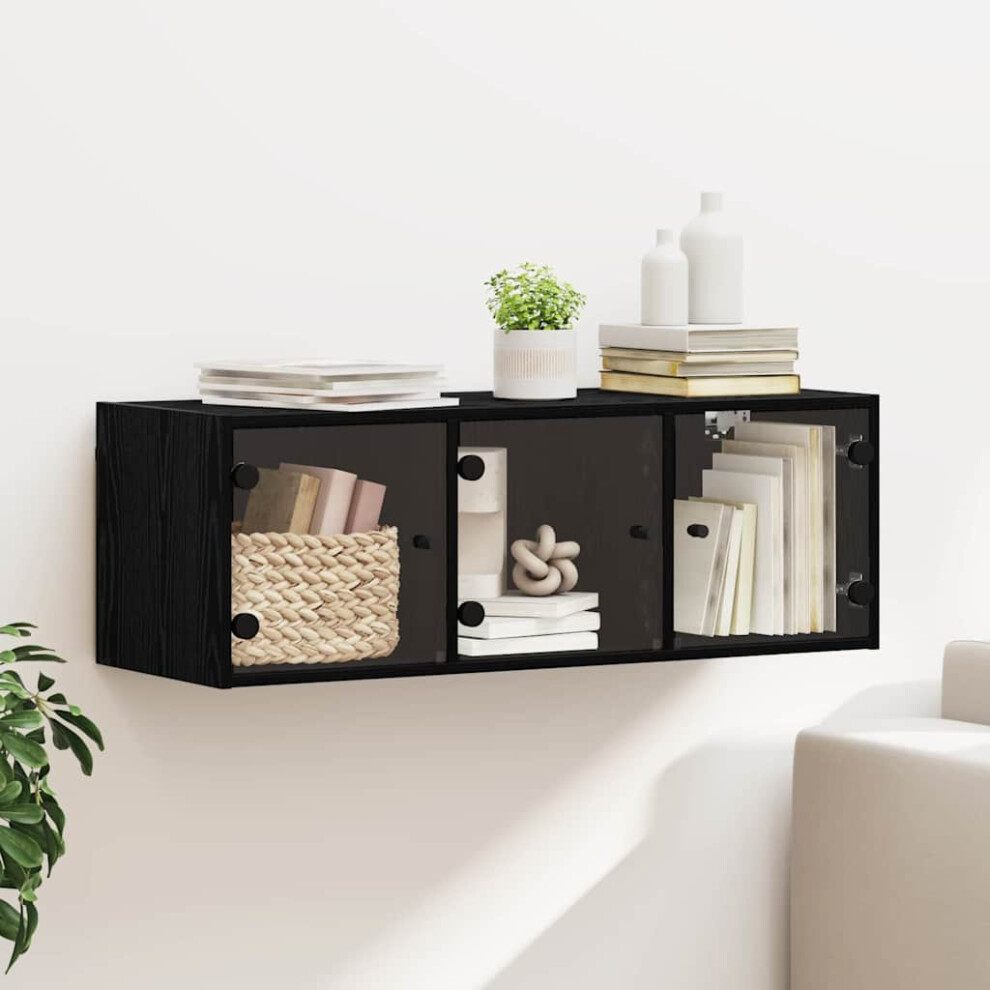 vidaXL Oak Wall Cabinet - Black - 3 Doors - Image 2