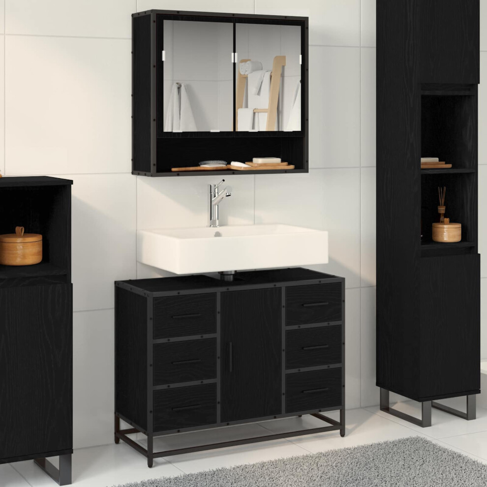 Vidaxl Bathroom Cabinet Oak 80 X 33 X 60 Cm Engineered Wood Black