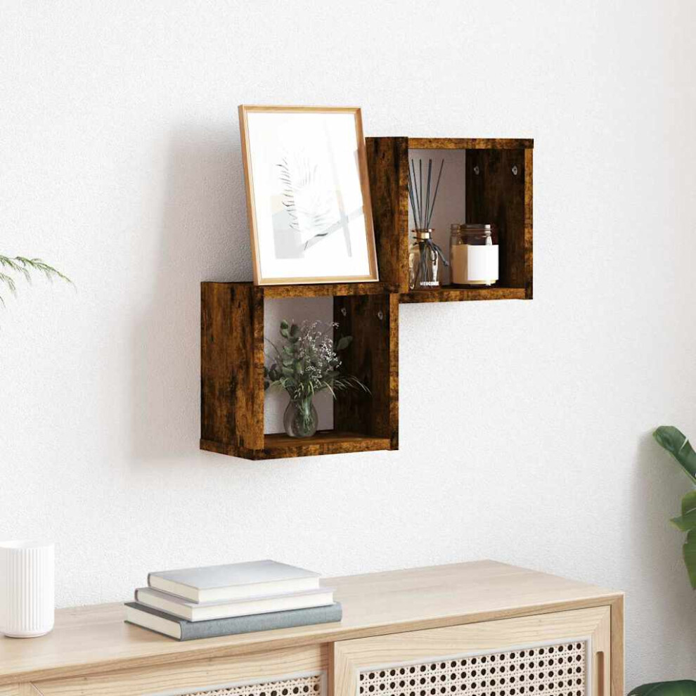Vidaxl Wall Shelves 2 Pcs Smoked Oak 26 X 15 X 26 Cm Engineered Wood
