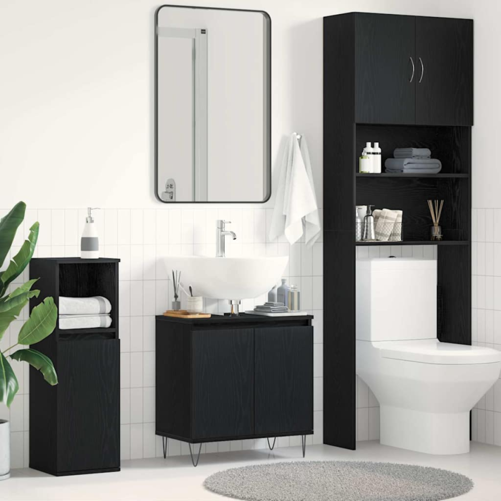 Vidaxl Bathroom Sink Cabinet Oak 58 X 33 X 60 Cm Engineered Wood Black