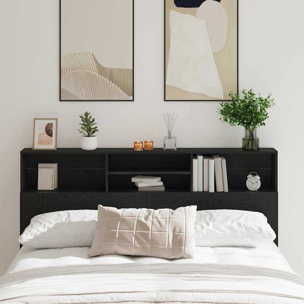 Vidaxl Headboard Cabinet Black Oak 180 X 19 X 103.5 Cm Engineered Wood