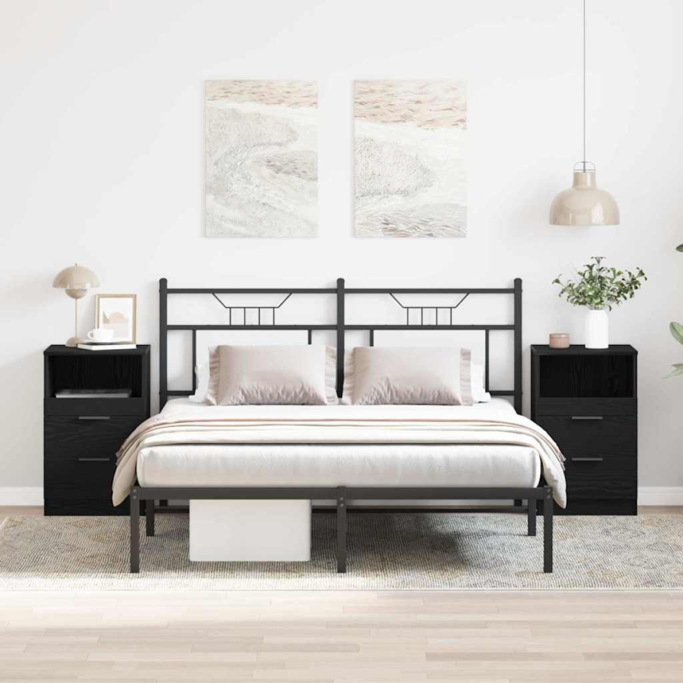 Vidaxl Bedside Cabinet 2 Pcs Black Oak 40 X 35 X 65 Cm Engineered Wood