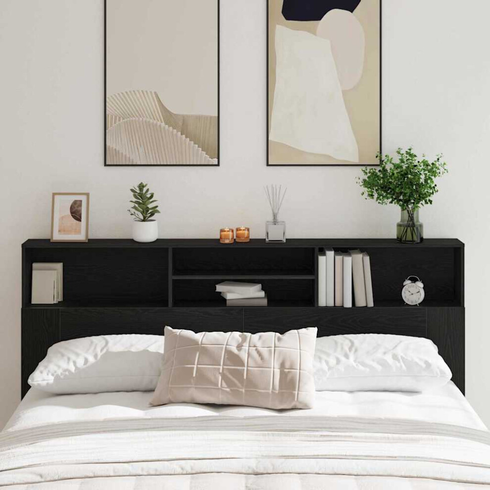 Vidaxl Headboard Cabinet Black Oak 200 X 19 X 103.5 Cm Engineered Wood