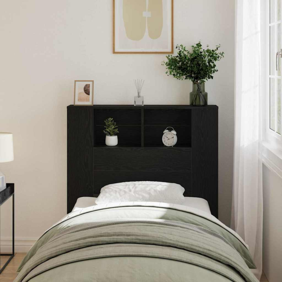 Vidaxl Headboard Cabinet With Shelf Oak Engineered Wood Black