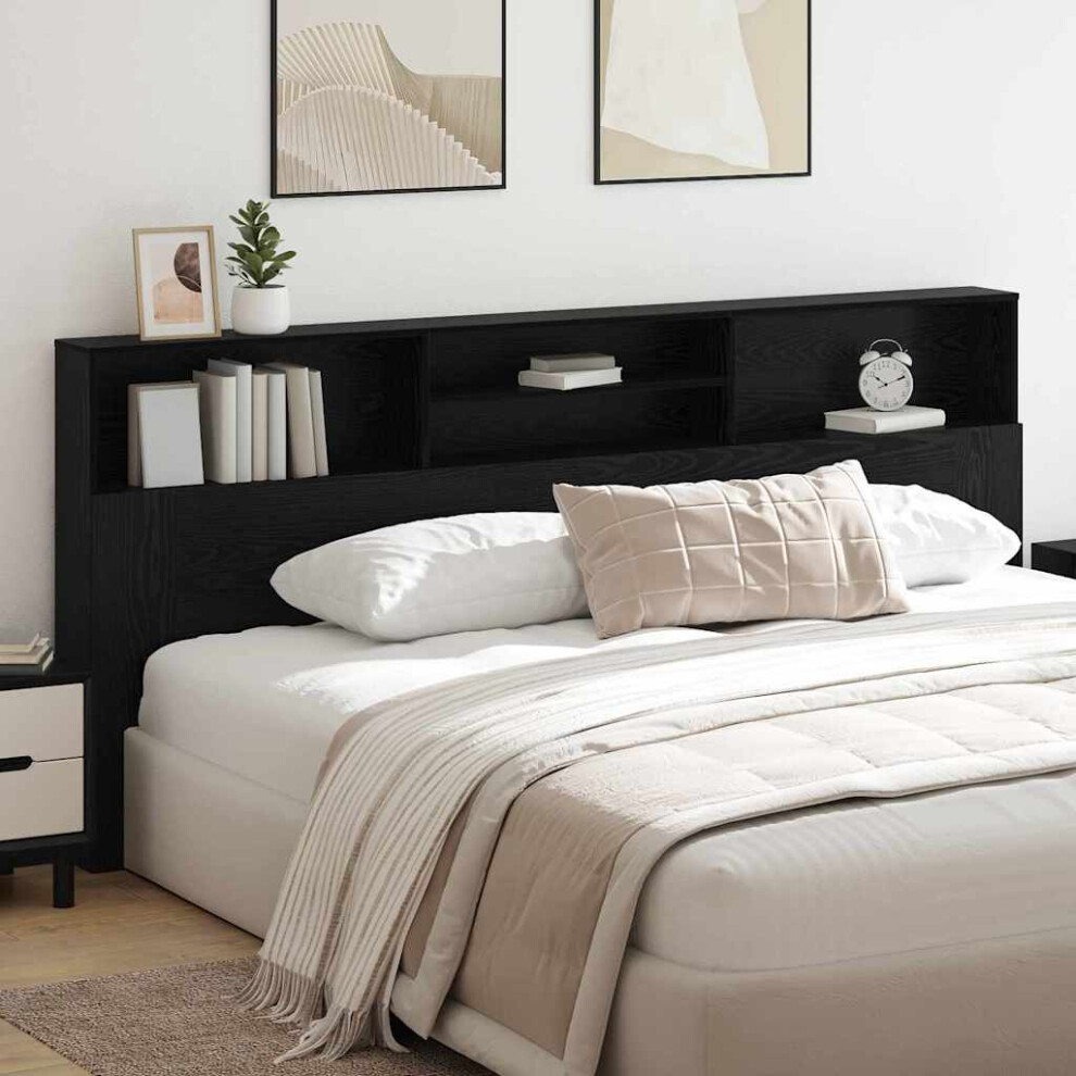 VIDAXL Headboard Cabinet in Black Oak Engineered Wood, Wall-Mounted Storage Unit for Bedrooms - Image 2