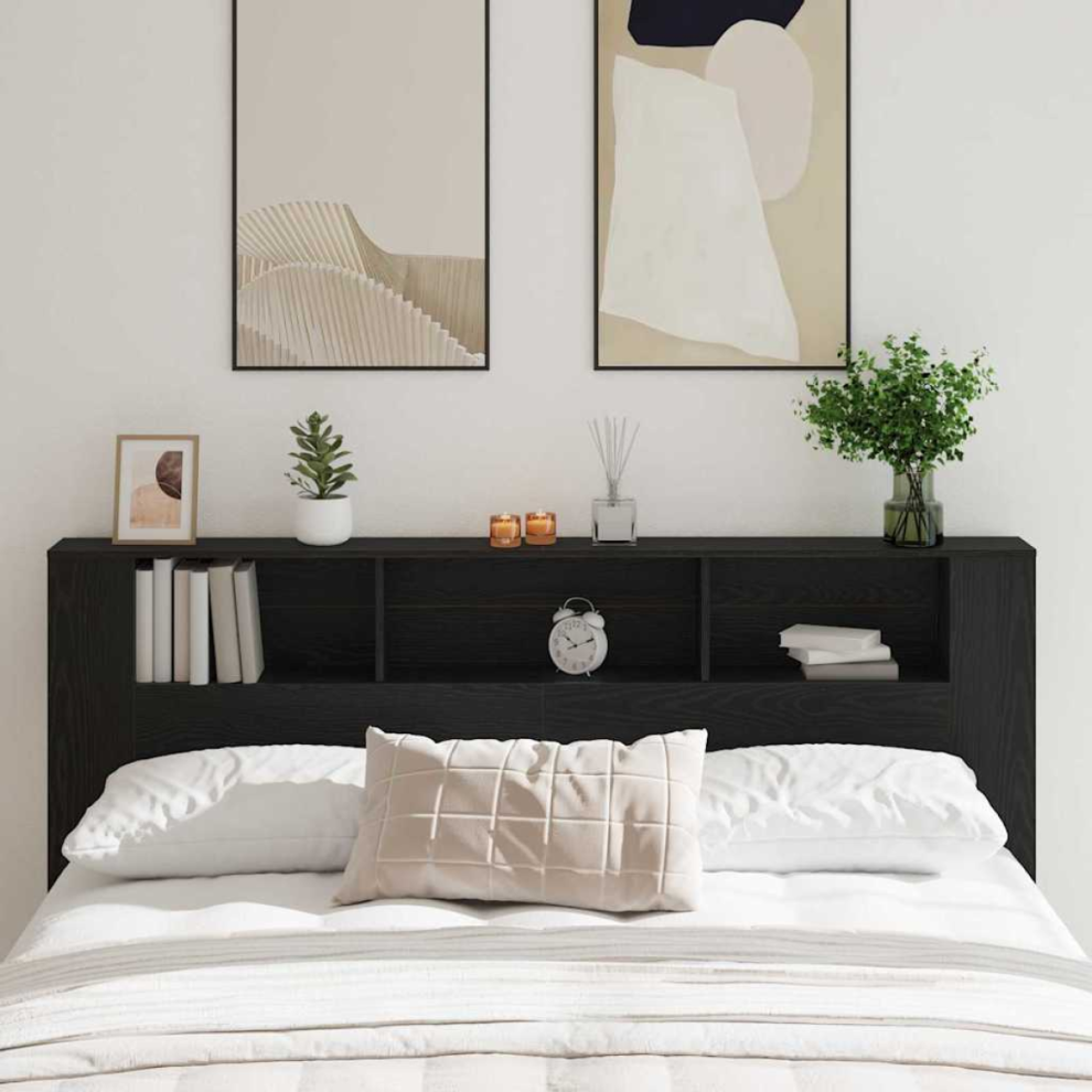 Vidaxl Headboard Cabinet With Shelf Oak 200 X 18.5 X 102.5 Cm Black