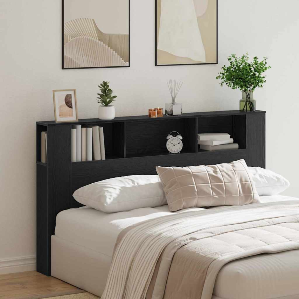 Vidaxl Headboard Cabinet With Storage Oak 180 X 18.5 X 102.5 Cm Black