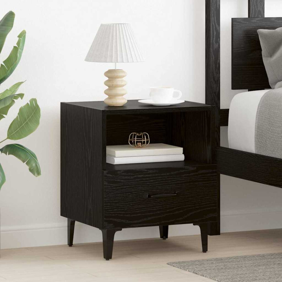 Vidaxl Bedside Cabinet With Drawer 2 Pcs Oak 40 X 35 X 47.5 Cm Black