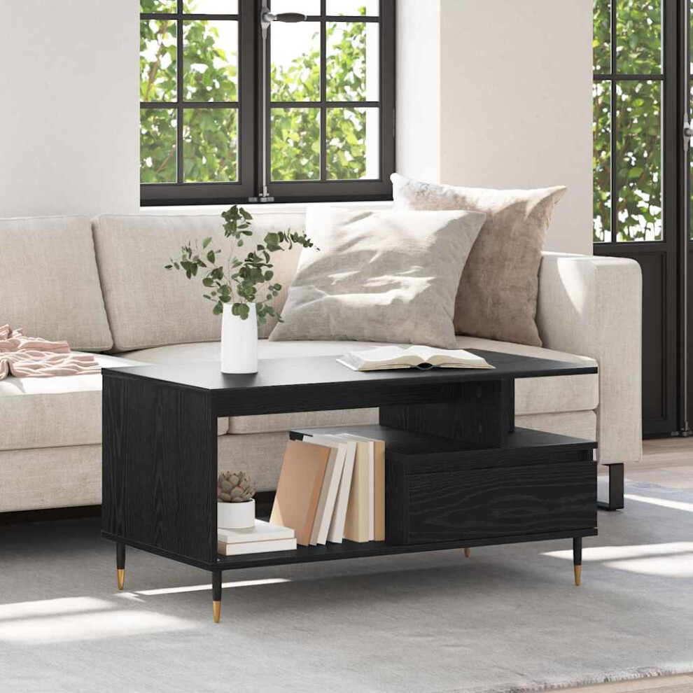 Vidaxl Coffee Table Black Oak 90 X 49 X 45 Cm Engineered Wood Black,Brown