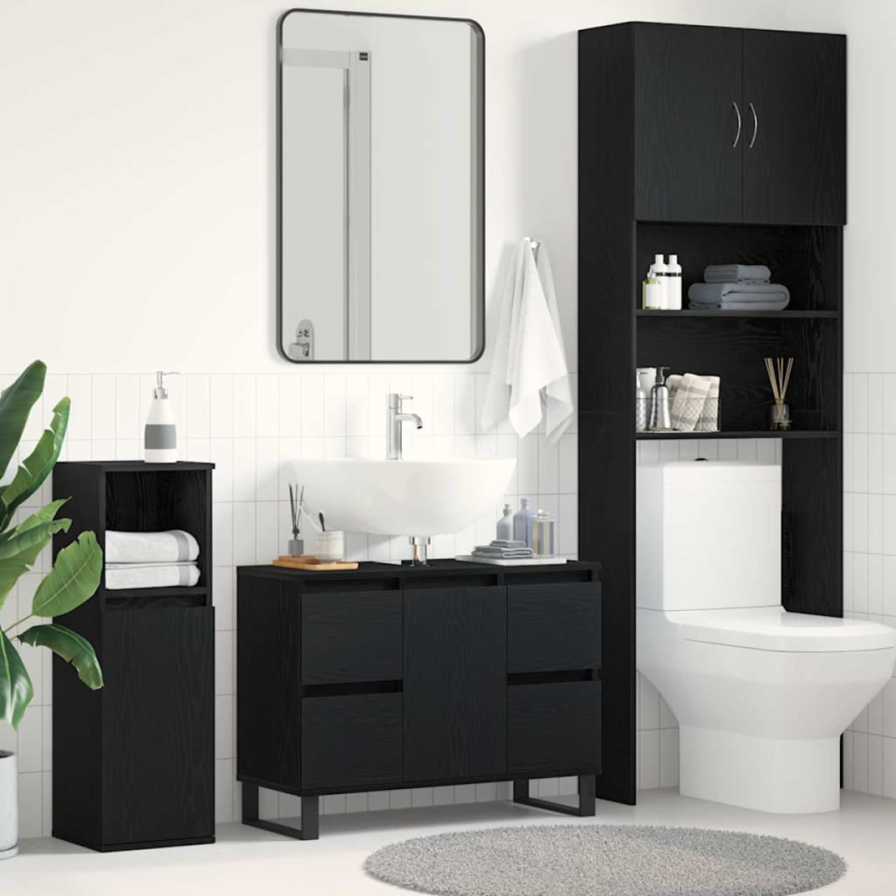 Vidaxl Bathroom Cabinet Oak 80 X 33 X 60 Cm Engineered Wood Black
