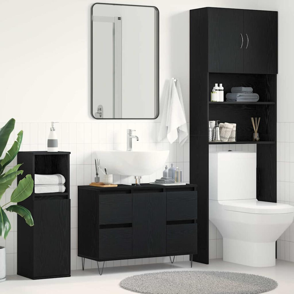 Vidaxl Bathroom Sink Cabinet Oak 80 X 33 X 60 Cm Engineered Wood Black