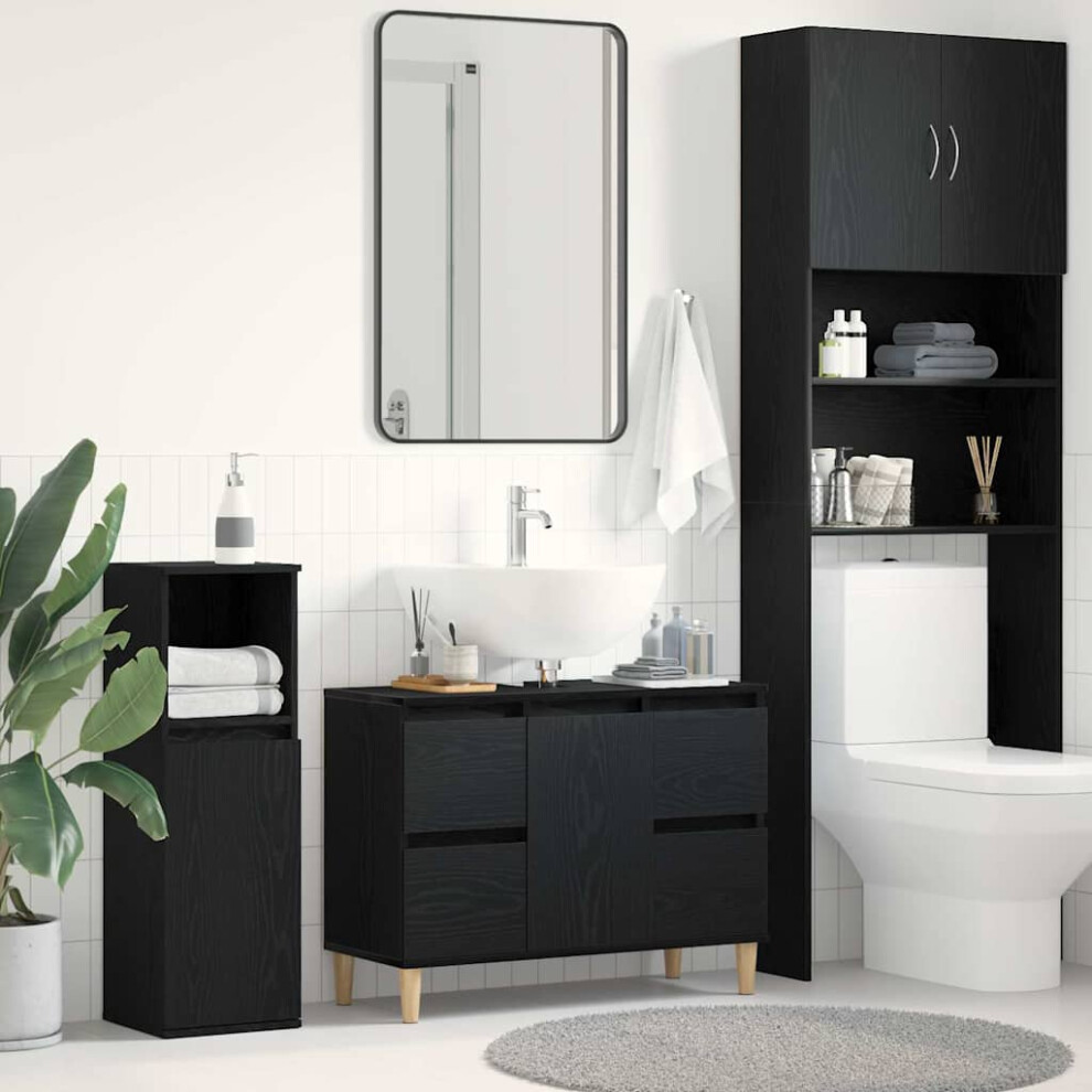 Vidaxl Bathroom Sink Cabinet Oak 80 X 33 X 60 Cm Engineered Wood Black