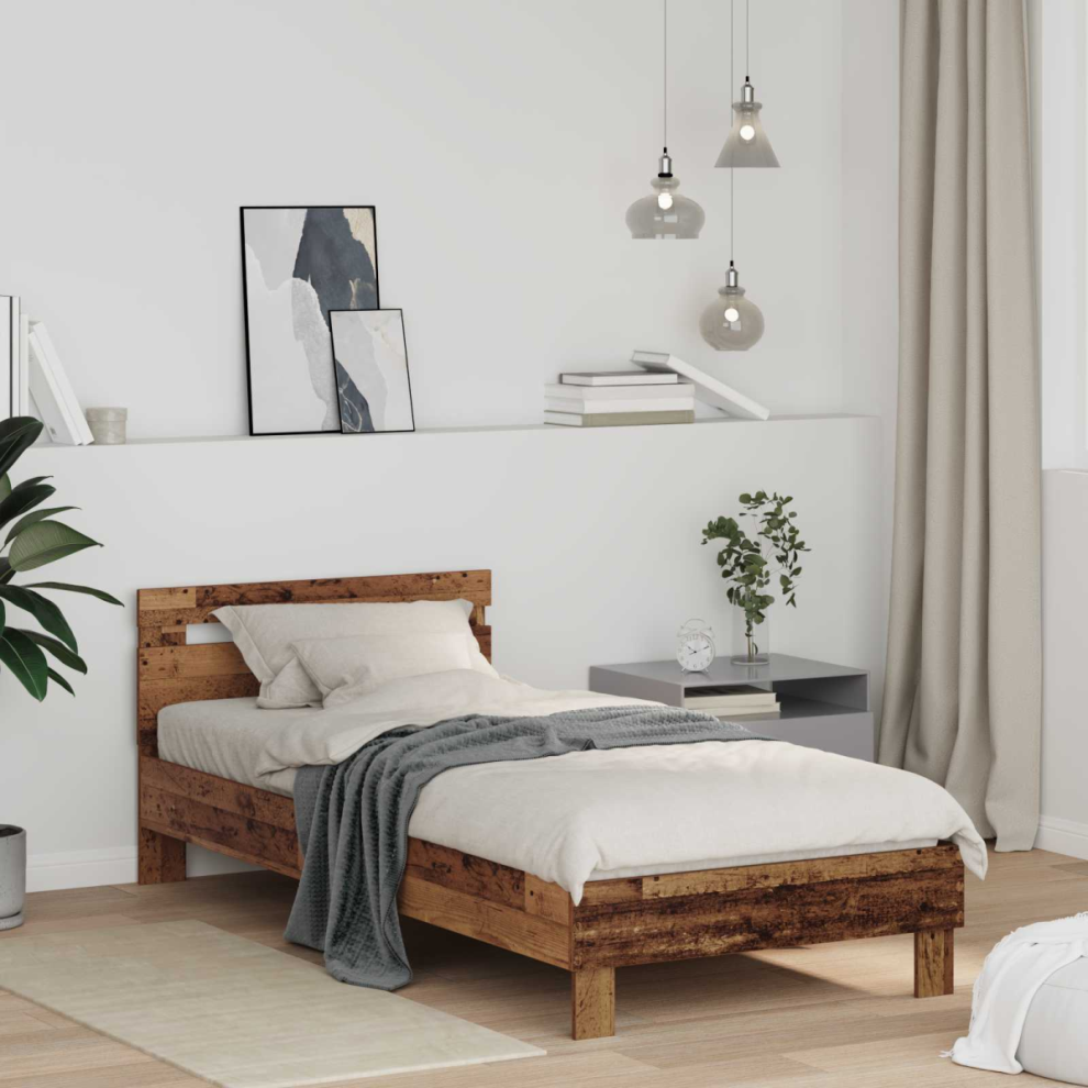 Vidaxl Bed Frame With Headboard Old Wood 98.5 X 200 Cm Engineered Wood