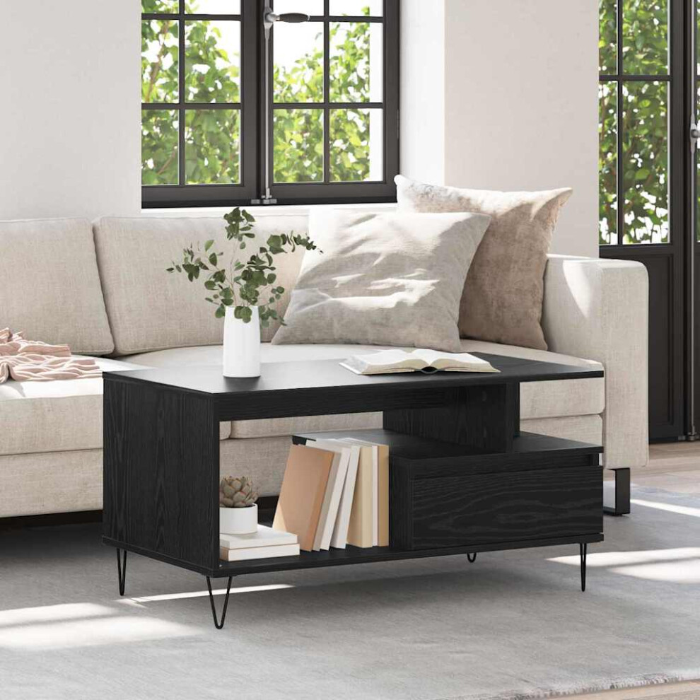 Vidaxl Coffee Table Black Oak 90 X 49 X 45 Cm Engineered Wood Black,Brown