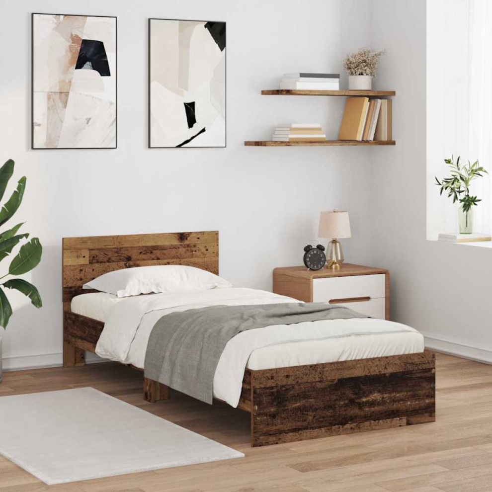 Vidaxl Bed Frame With Headboard Old Wood 100 X 200 Cm Engineered Wood