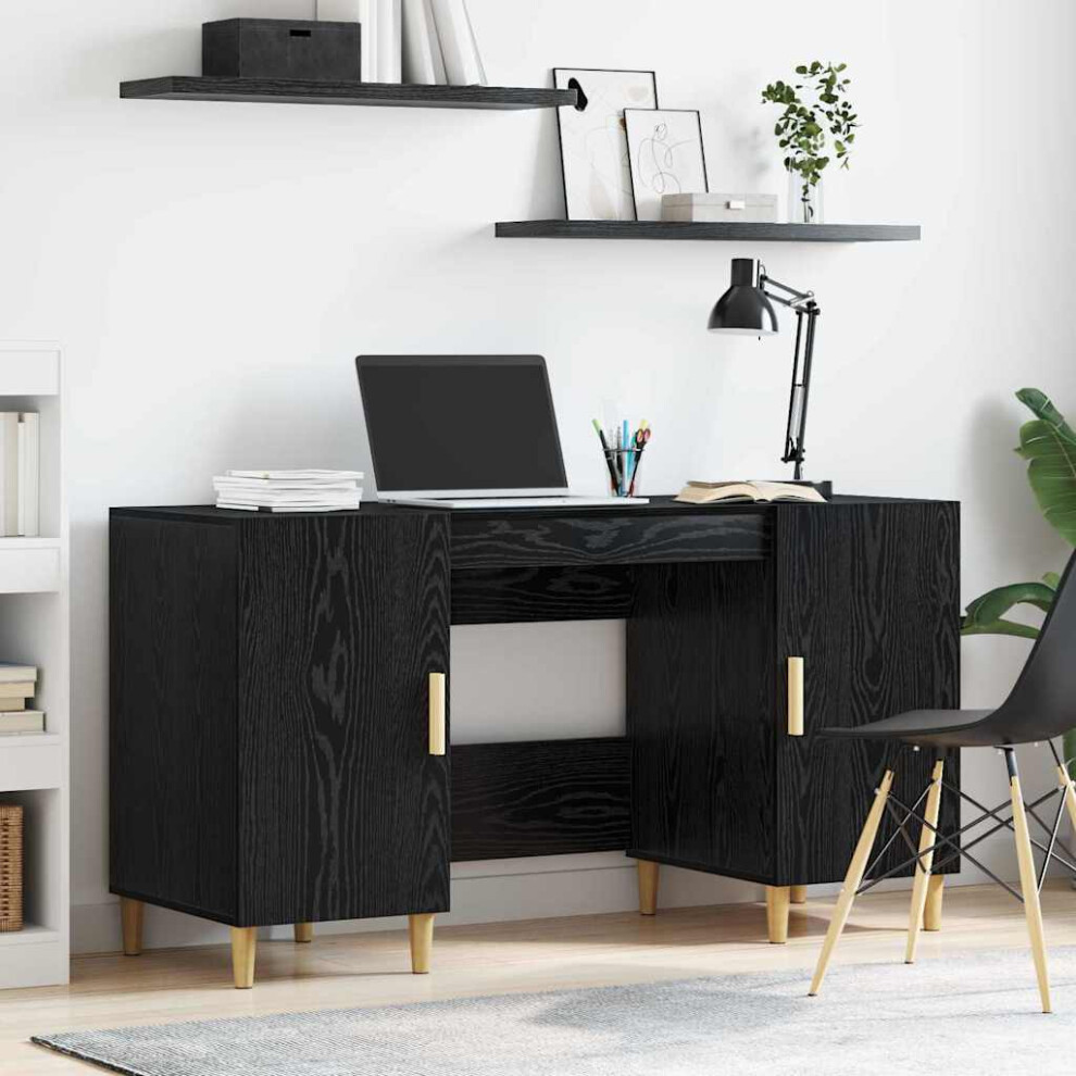 Vidaxl Desk With Shelf Oak 140 X 50 X 75 Cm Engineered Wood Black