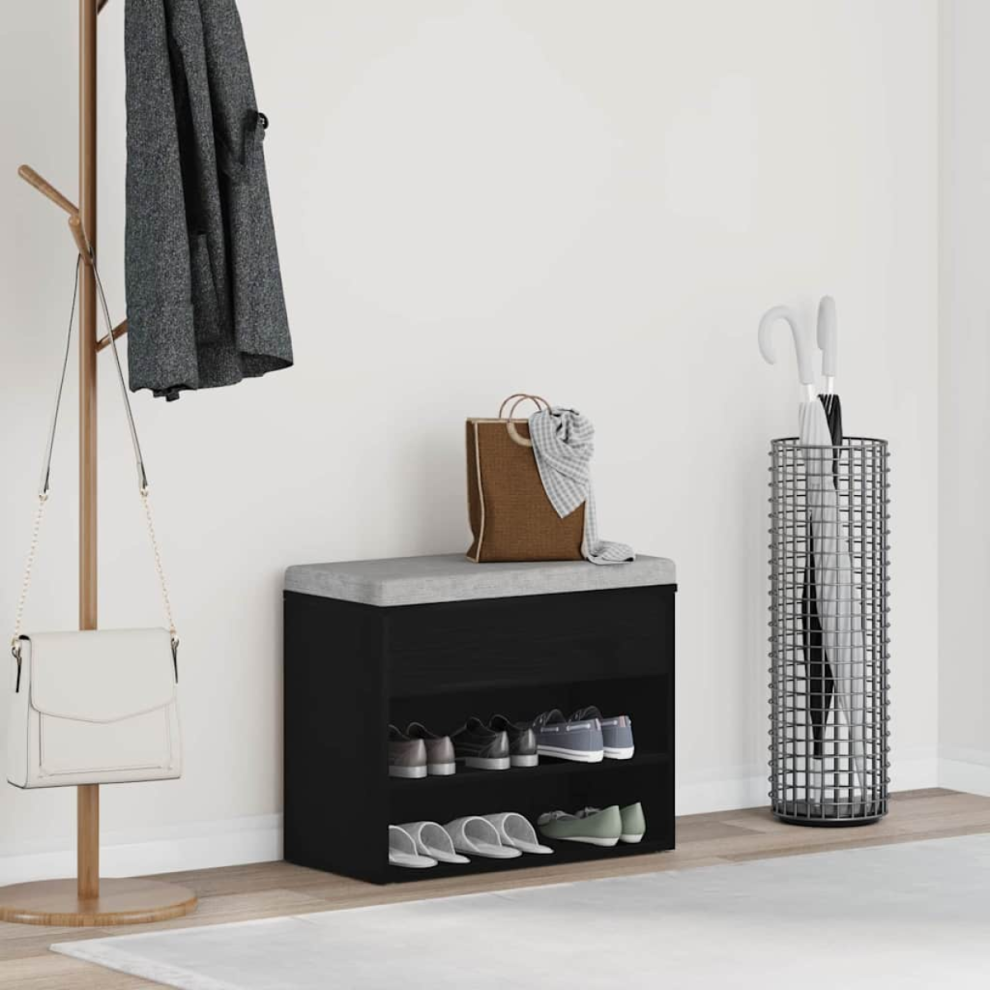 VIDAXL Shoe Bench 60x30x45 cm in Black Oak and Black Engineered Wood for Entryway Storage - Image 2