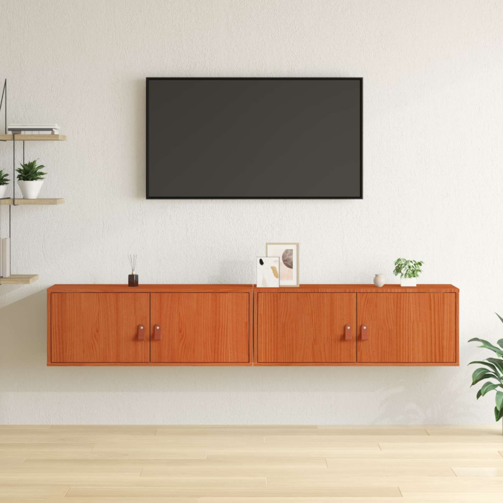 Vidaxl Wall Cabinet 2 Pcs Wax Brown 80 X 30 X 30 Cm Solid Pine Wood